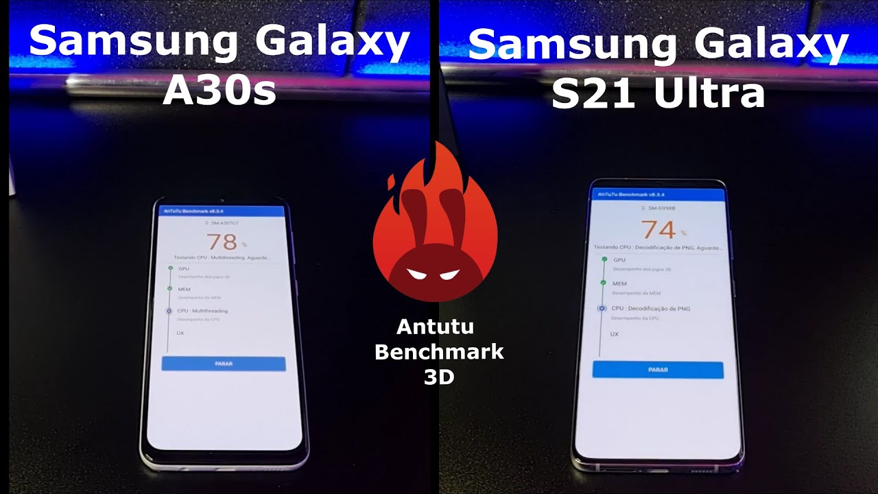 Samsung Galaxy S21 Ultra vs Samsung Galaxy A30s – DUELO ANTUTU BENCHMARK 🚀