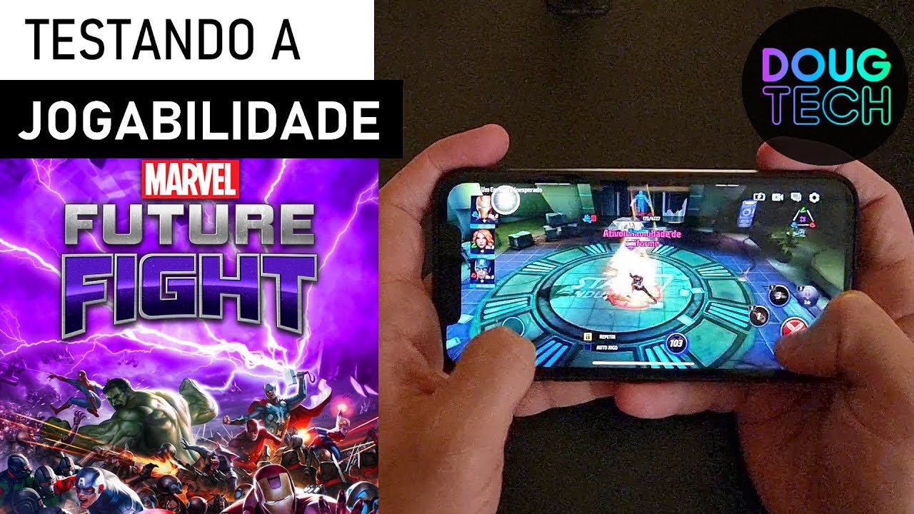 Jogando o Marvel Future Fight no iPhone XR