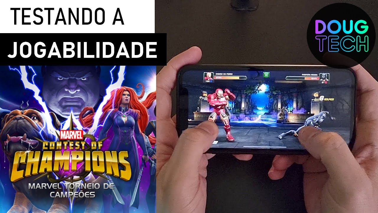 Jogando o Marvel Torneio dos Campeões no iPhone XR