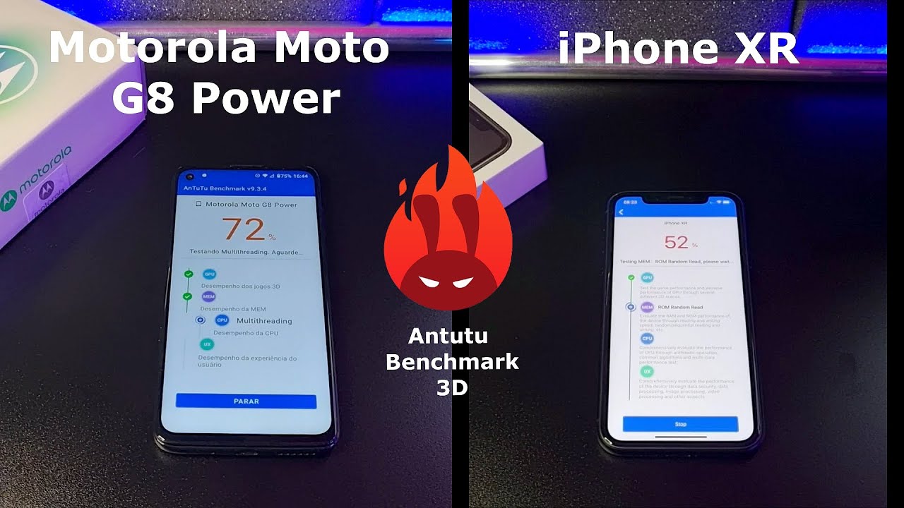 Motorola Moto G8 Power vs iPhone XR – DUELO ANTUTU BENCHMARK 🚀 Motorola Moto G8 Power vs iPhone XR – DUELO ANTUTU BENCHMARK 🚀