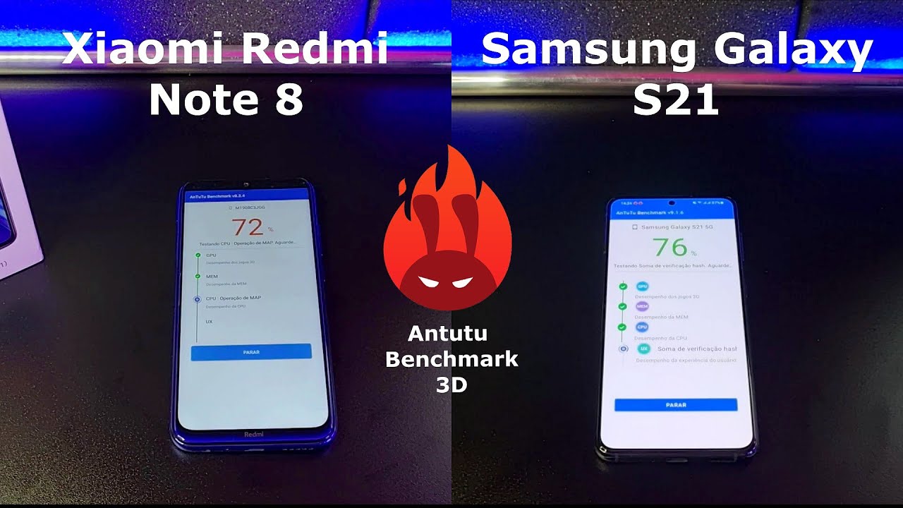 Xiaomi Redmi Note 8 vs Samsung Galaxy S21 – DUELO ANTUTU BENCHMARK 🚀