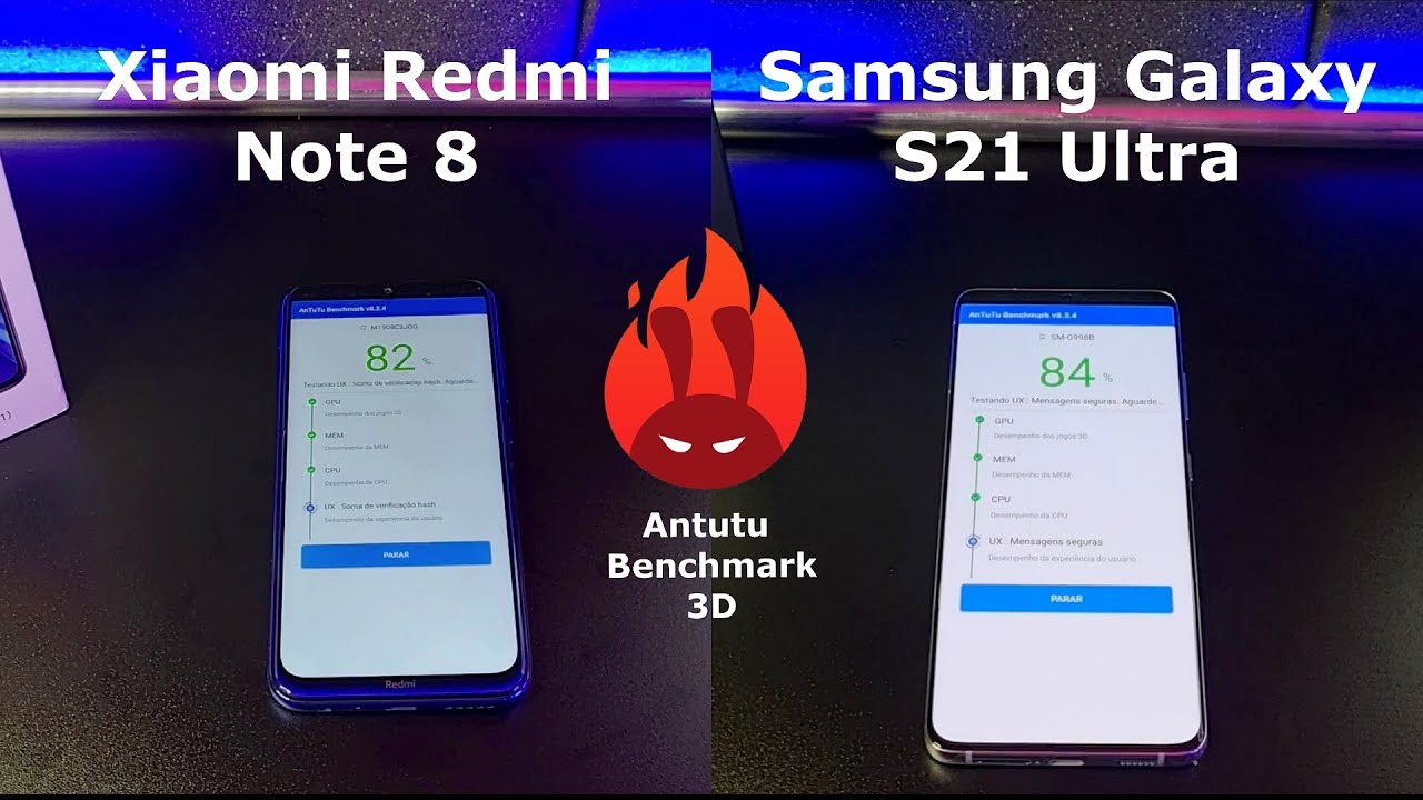 Xiaomi Redmi Note 8 vs Samsung Galaxy S21 Ultra – DUELO ANTUTU BENCHMARK 🚀