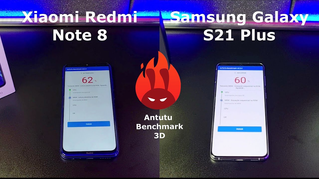 Xiaomi Redmi Note 8 vs Samsung Galaxy S21 Plus – DUELO ANTUTU BENCHMARK 🚀