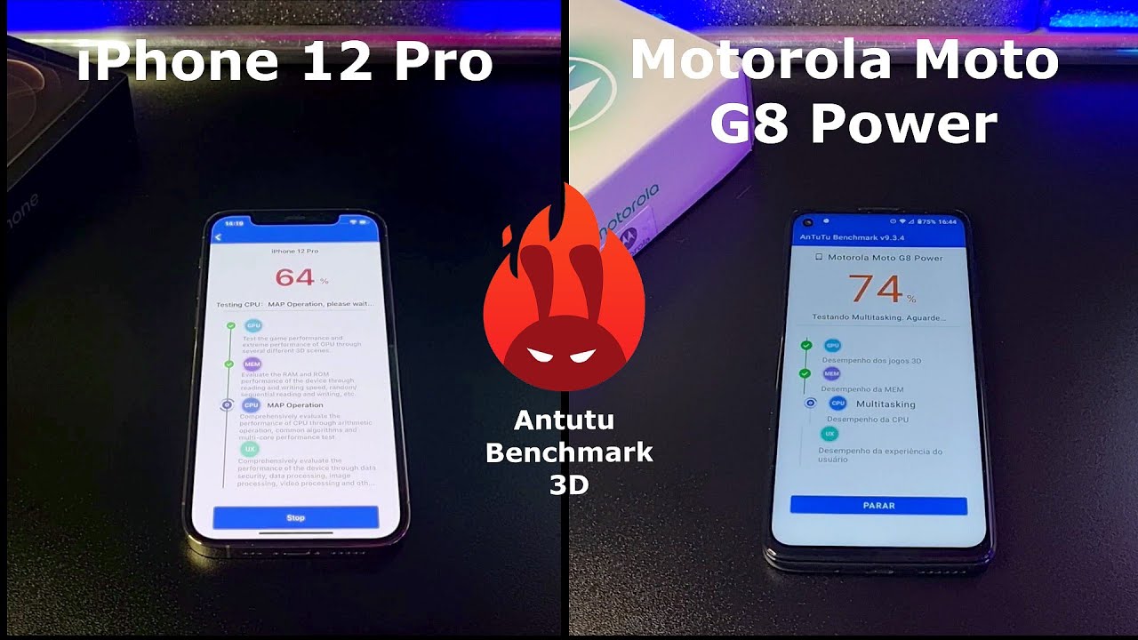 iPhone 12 Pro vs Motorola Moto G8 Power – DUELO ANTUTU BENCHMARK 🚀