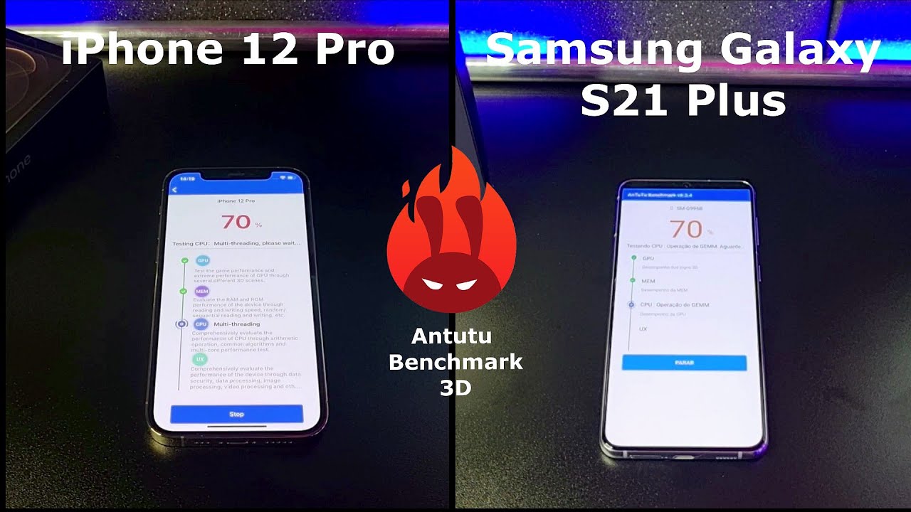 iPhone 12 Pro vs Samsung Galaxy S21 Plus – DUELO ANTUTU BENCHMARK 🚀