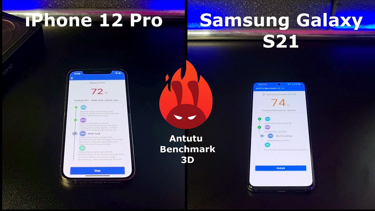 iPhone 12 Pro vs Samsung Galaxy S21 – DUELO ANTUTU BENCHMARK 🚀