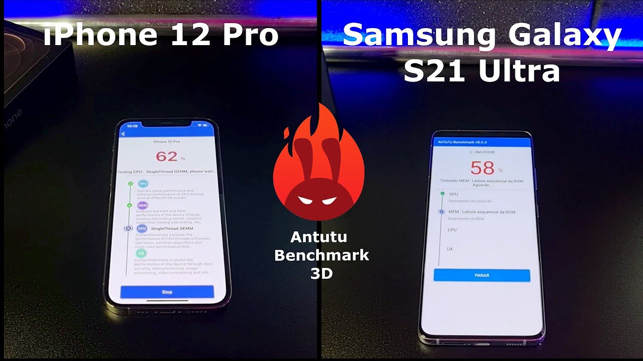 iPhone 12 Pro vs Samsung Galaxy S21 Ultra – DUELO ANTUTU BENCHMARK 🚀