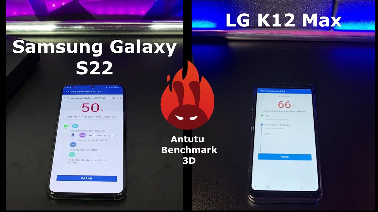 Samsung Galaxy S22 vs LG K12 Max – DUELO ANTUTU BENCHMARK 🚀