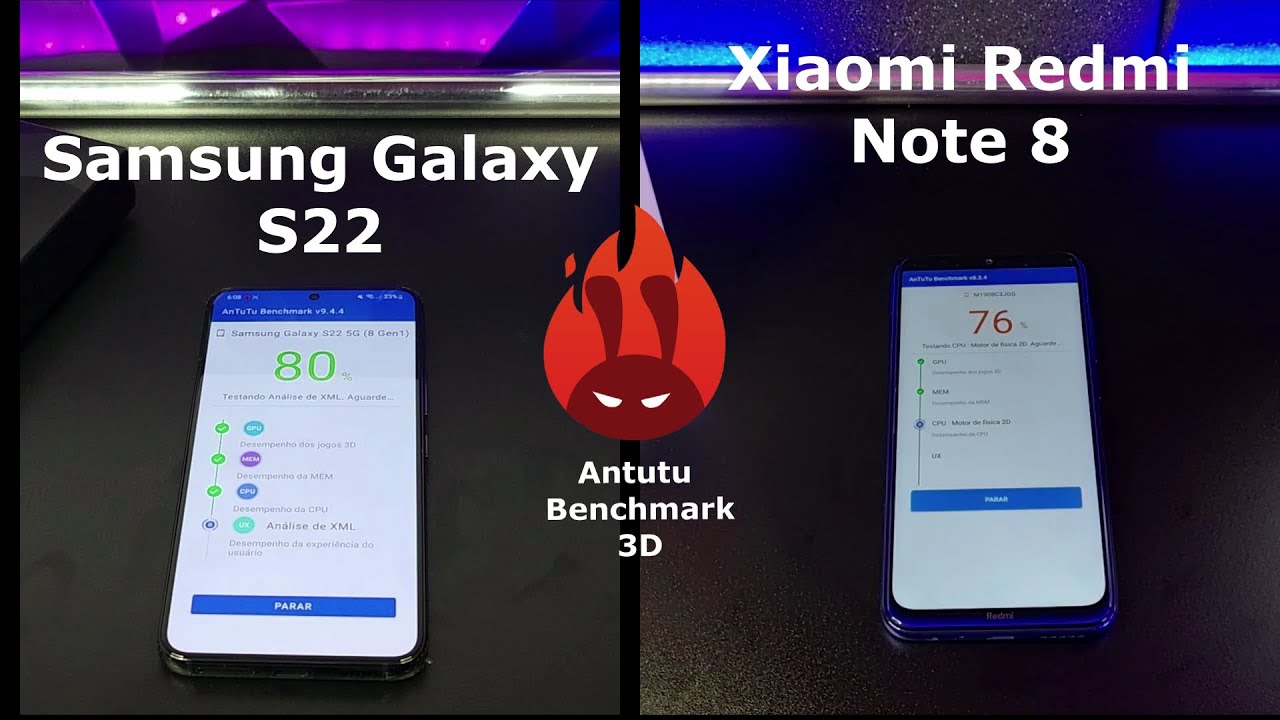 Samsung Galaxy S22 vs Xiaomi Redmi Note 8 – DUELO ANTUTU BENCHMARK 🚀