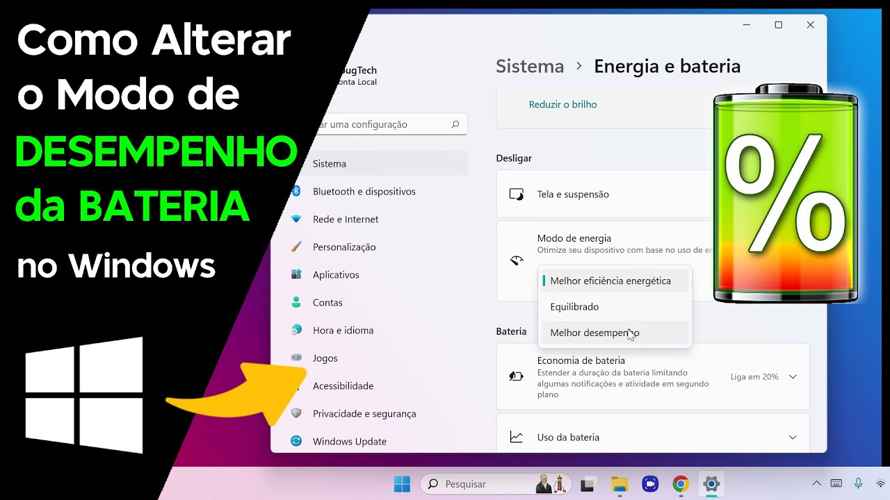 Como Alterar o Modo de DESEMPENHO da BATERIA no Windows