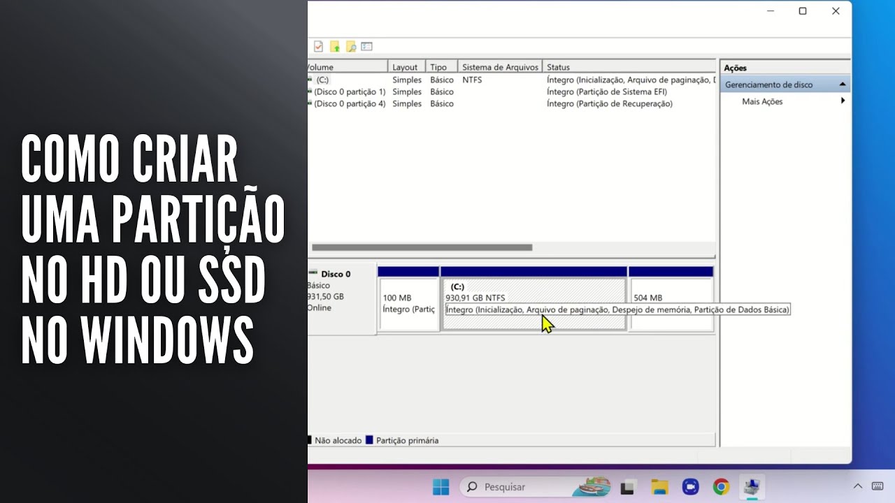 Como Criar uma Partição no HD ou SSD no Windows